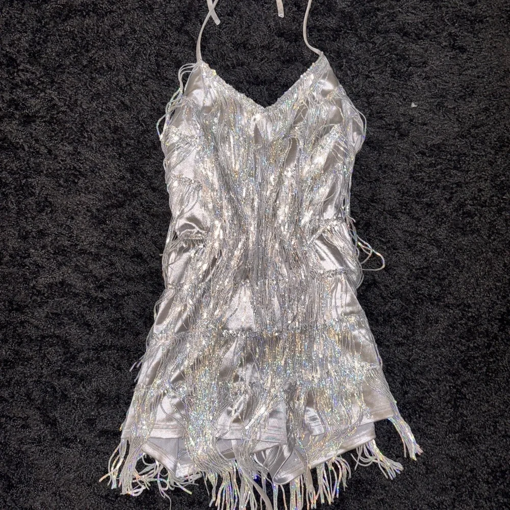 Silver Tassel Romper With Sparkles - Picture 2 of 6